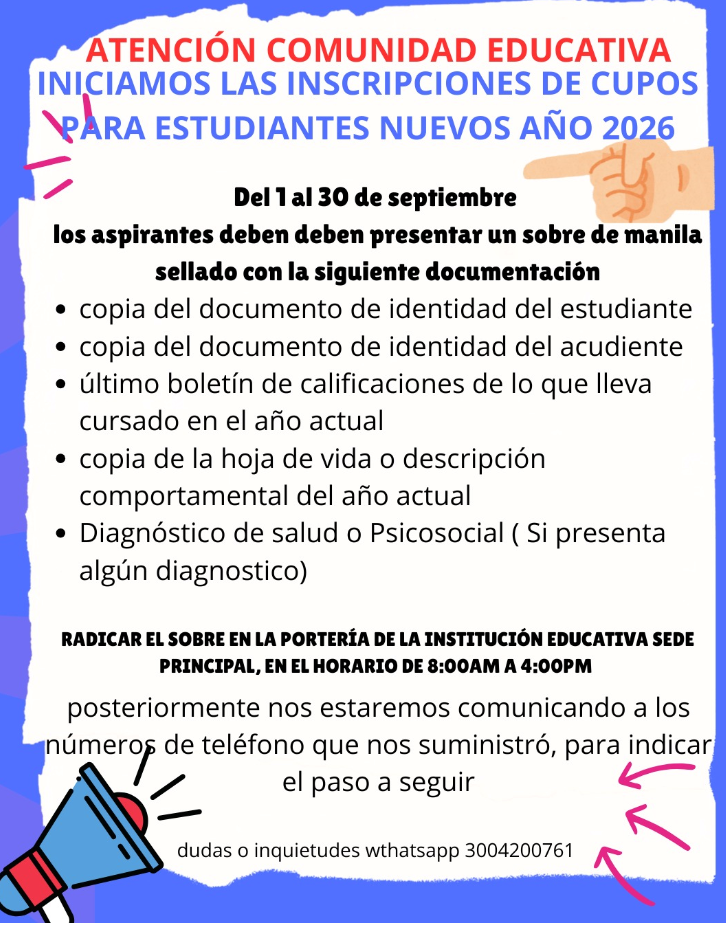 Inscripciones  del 1 al 30 de septiembre para alumnos nuevos año escolar 2026.